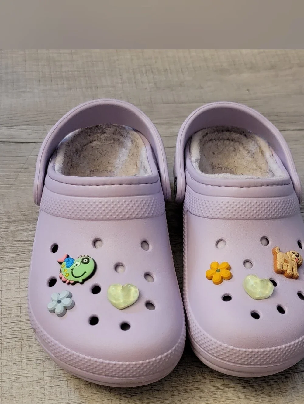 CROCS Kids Light Purple Fuzzy-Lined Clogs with Decorative Charms
